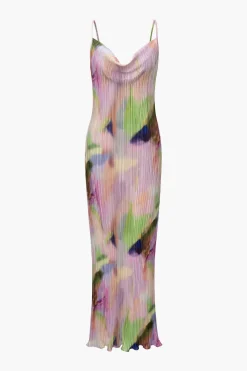 Abstract Cowl Neck Plisse Maxi Dress