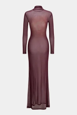 Abstract Floral Print Mesh Sheer Long Sleeve Maxi Dress