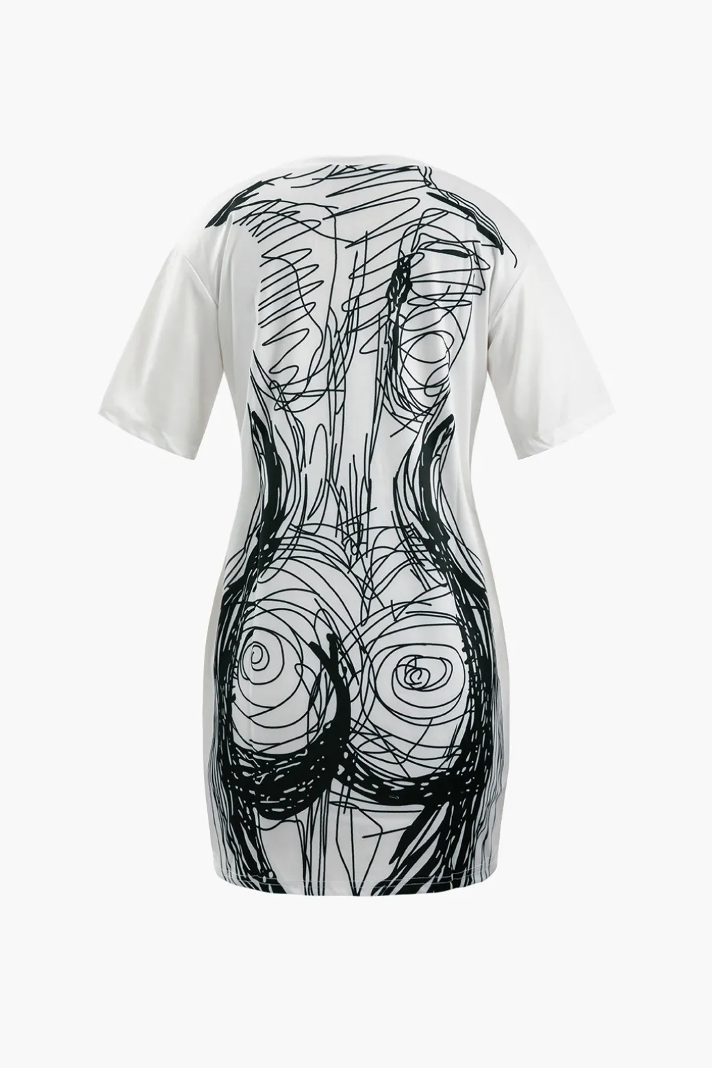 Abstract Line Print Short Sleeve Mini Dress