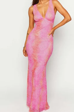 Abstract Print Backless V-neck Maxi Dress