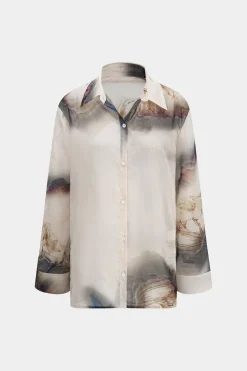 Abstract Print Chiffon Button Long-Sleeve Shirt