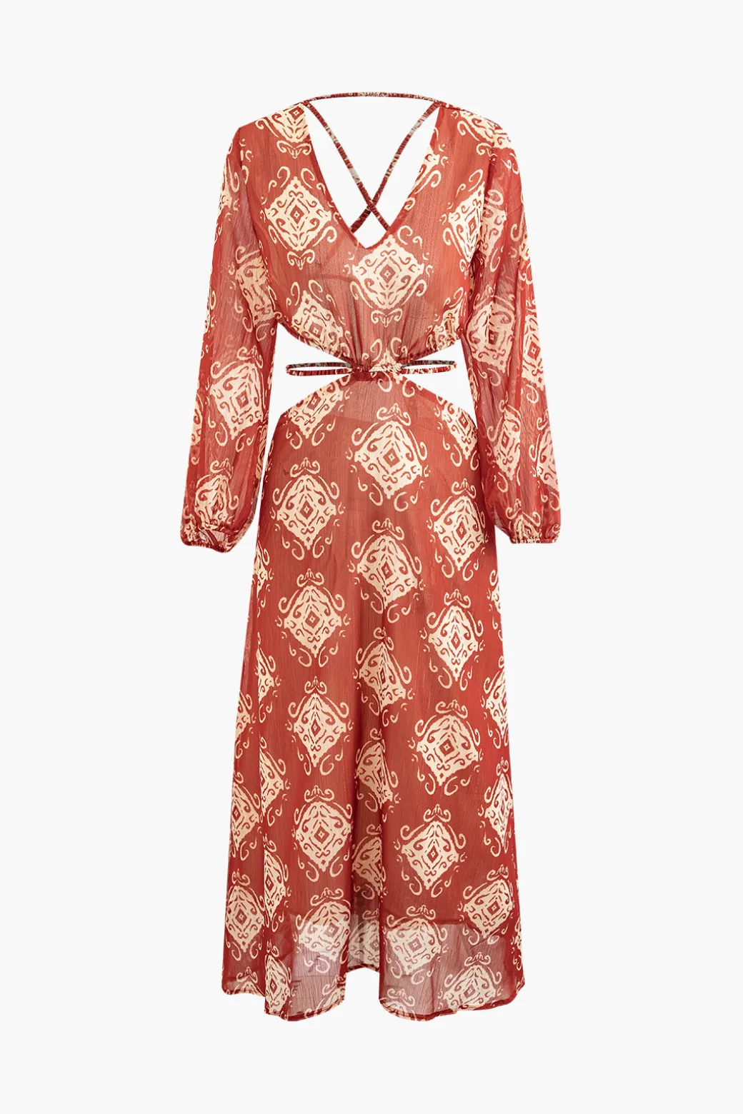 Abstract Print Cross Tie Backless Maxi Dress