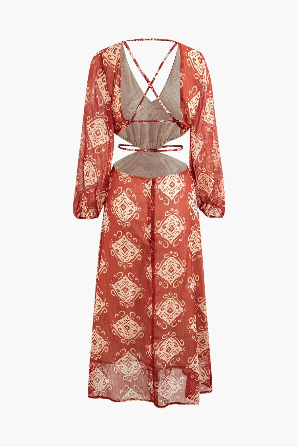 Abstract Print Cross Tie Backless Maxi Dress