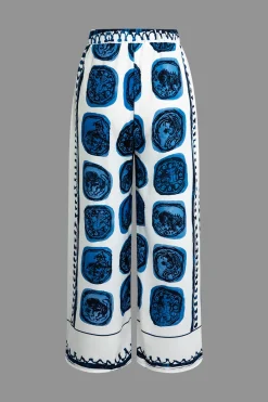 Abstract Print Drawstring Wide Leg Pants