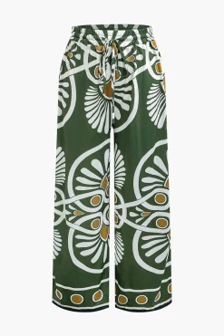 Abstract Print Drawstring Wide Leg Pants