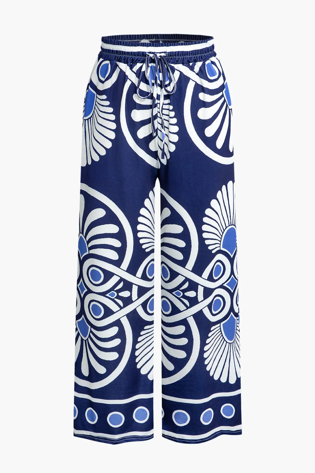 Abstract Print Drawstring Wide Leg Pants