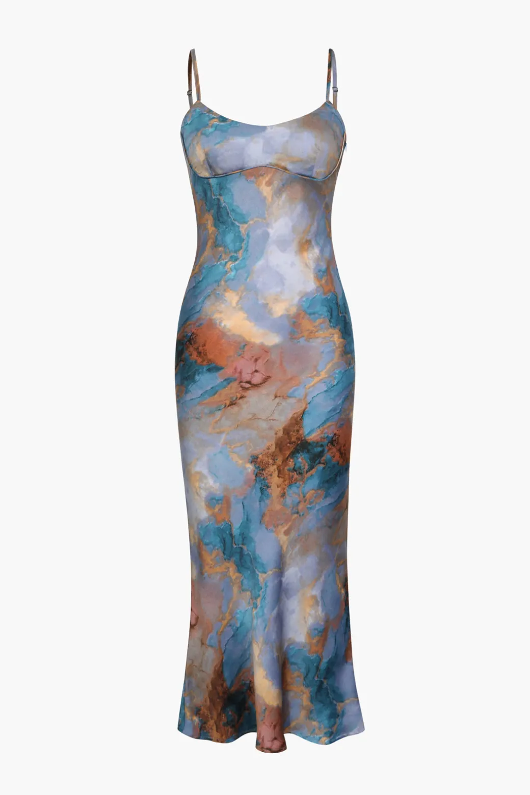 Abstract Print Fitted Midi Slip Dress