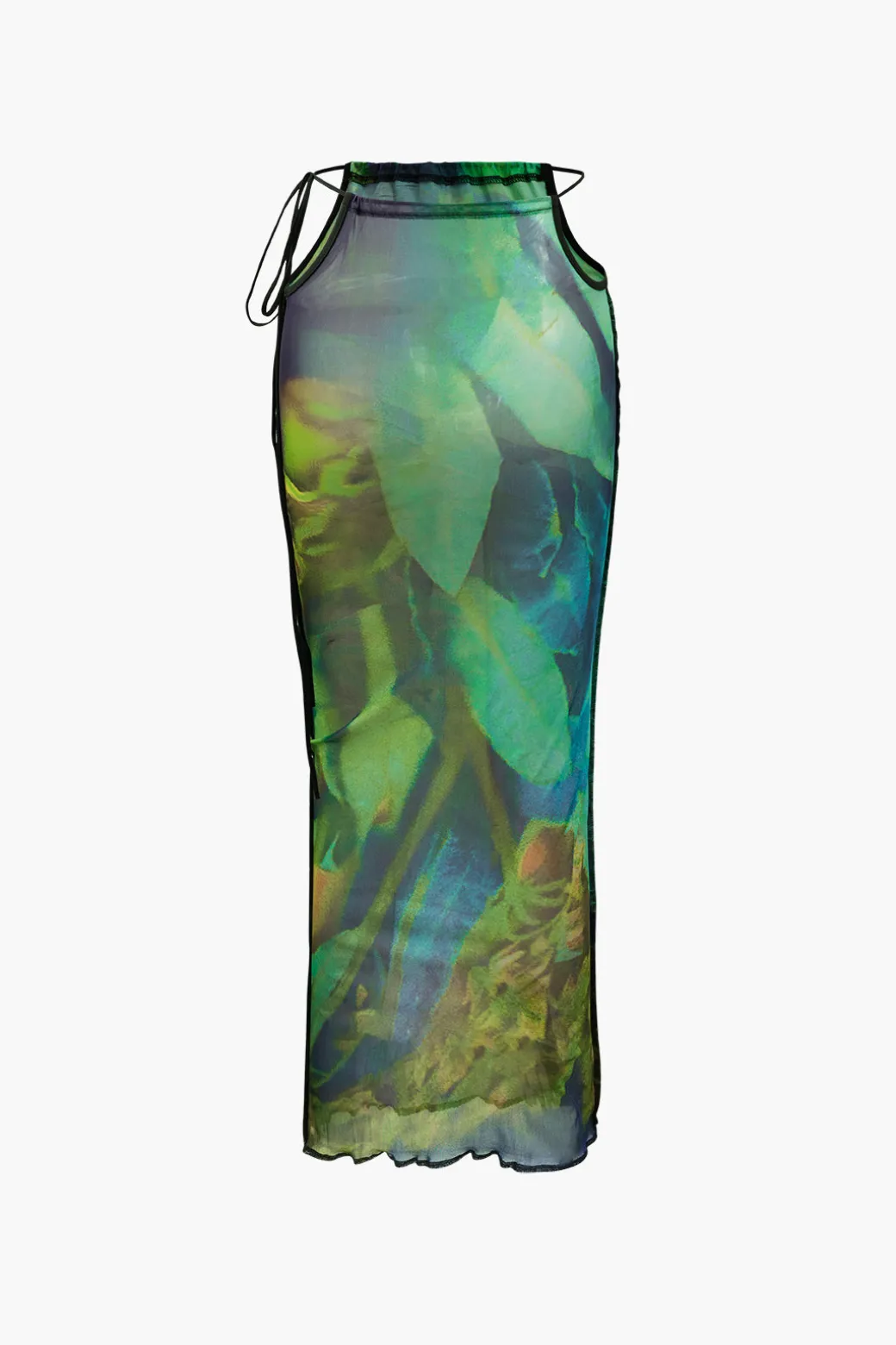 Abstract Print Knot Strapless Top And Cut Out Midi Skirt Set