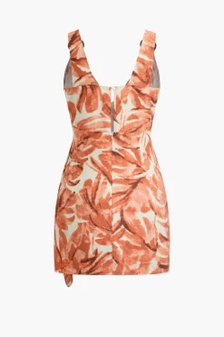 Abstract Print Knot V-Neck Mini Dress
