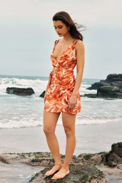 Abstract Print Knot V-Neck Mini Dress
