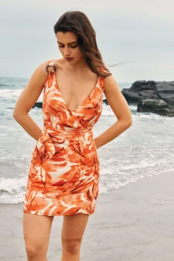 Abstract Print Knot V-Neck Mini Dress