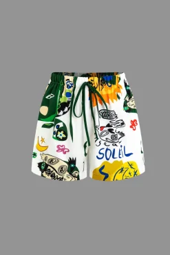 Abstract Print Knot-Front Shirt And Drawstring Shorts Set
