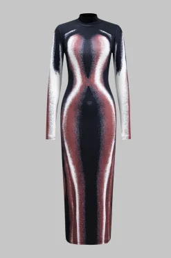 Abstract Print Long Sleeve Maxi Dress