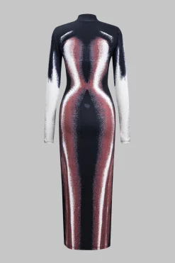 Abstract Print Long Sleeve Maxi Dress
