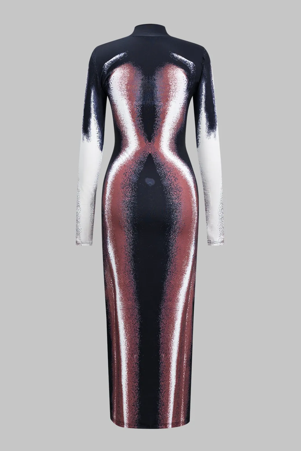 Abstract Print Long Sleeve Maxi Dress