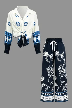 Abstract Print Long Sleeve Shirt And Trousers Set
