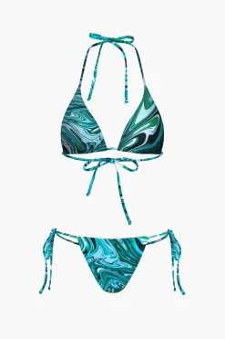 Abstract Print Mesh Four-Piece Swimsuit Set