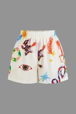 Abstract Print Puff Sleeve Two-Piece Shorts Set