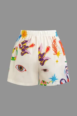 Abstract Print Puff Sleeve Two-Piece Shorts Set