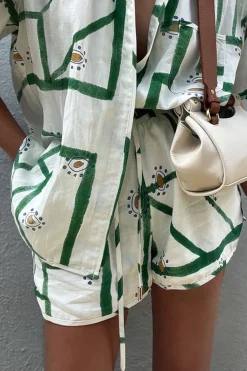 Abstract Print Shirt And Drawstring Shorts Set