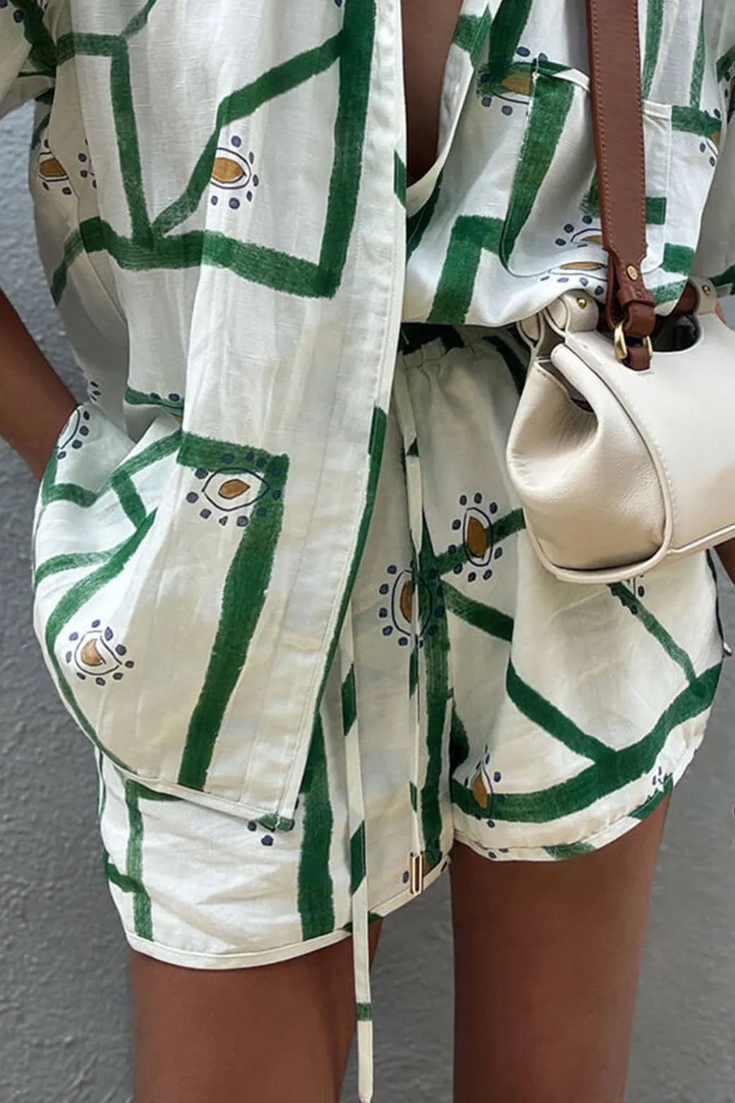 Abstract Print Shirt And Drawstring Shorts Set