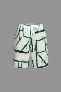 Abstract Print Shirt And Drawstring Shorts Set