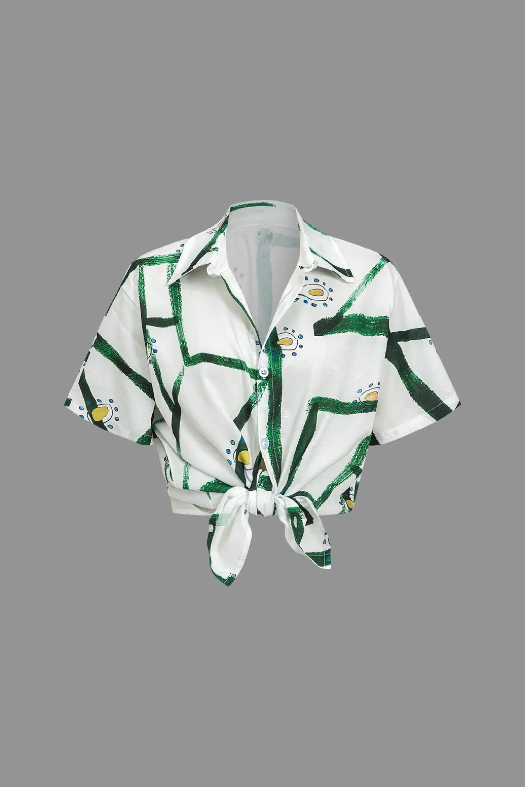 Abstract Print Shirt And Drawstring Shorts Set