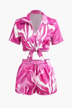 Abstract Print Short Sleeve Shirt And Shorts Set