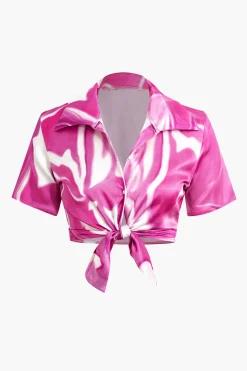 Abstract Print Short Sleeve Shirt And Shorts Set