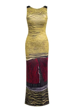 Abstract Print Sleeveless Backless Slit Maxi Dress
