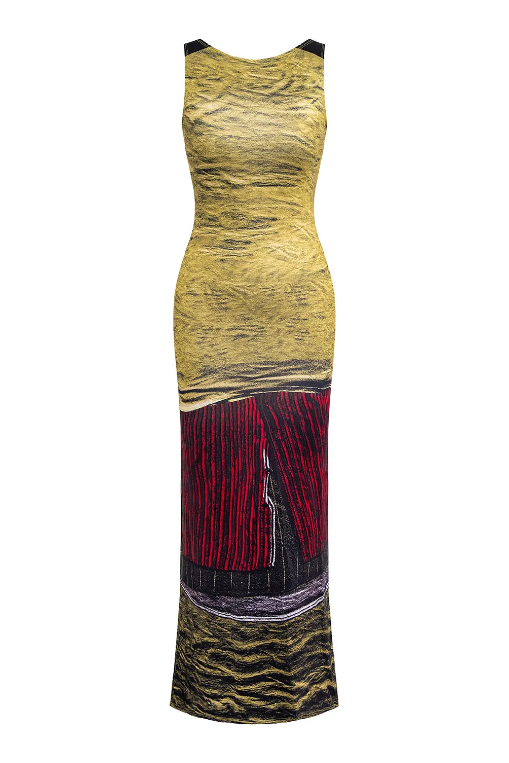 Abstract Print Sleeveless Backless Slit Maxi Dress