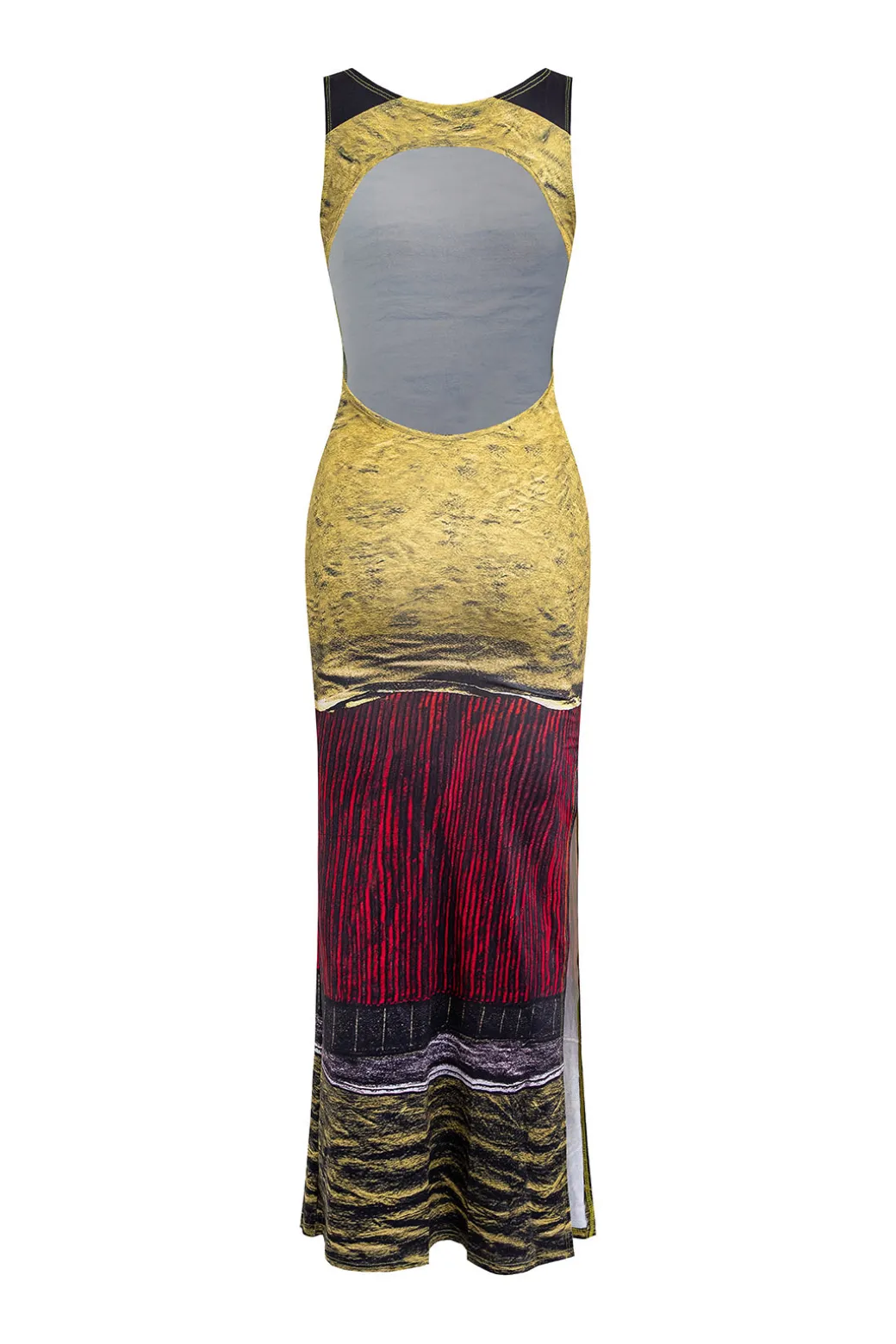 Abstract Print Sleeveless Backless Slit Maxi Dress
