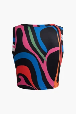 Abstract Print Tank Top And Asymmetric Skirt Set