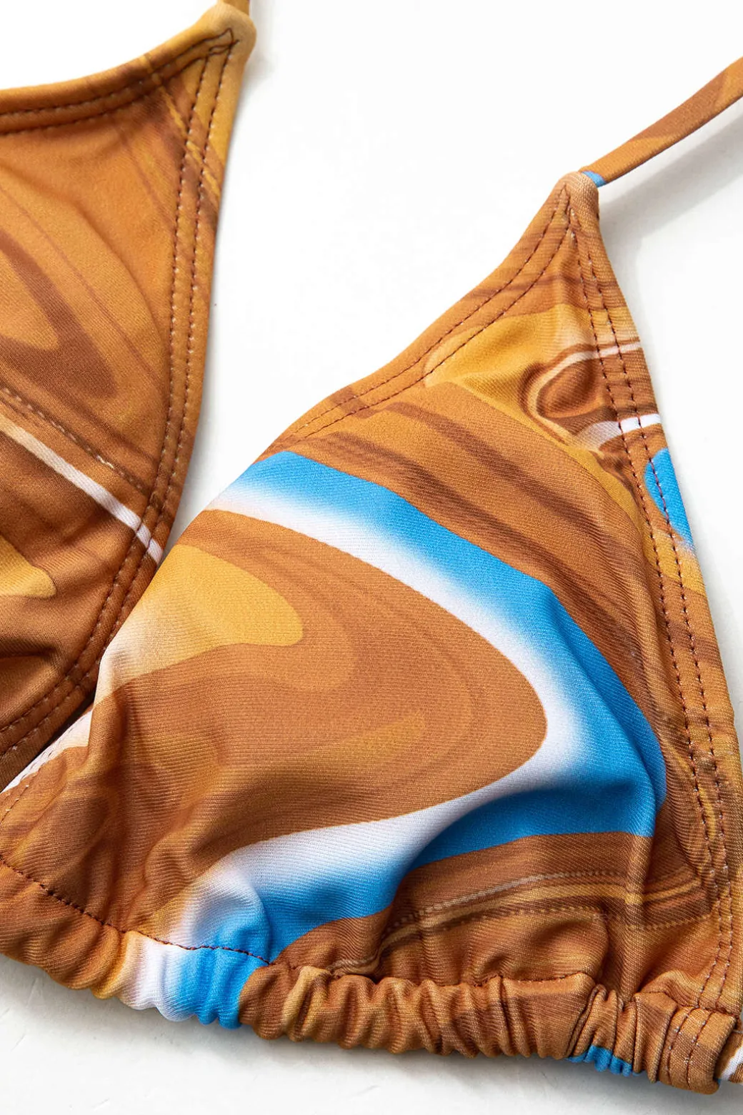 Abstract Print Tie Halter Bikini And Slit Midi Dress Swimsuit Set