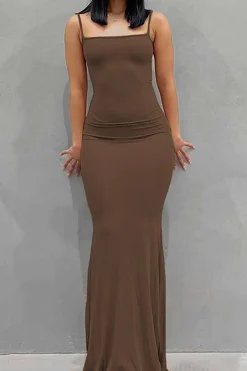 Adjustable Strap Mermaid Maxi Slip Dress