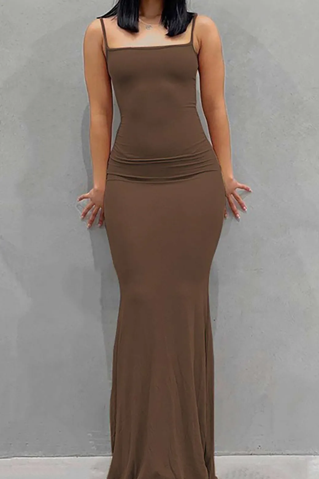 Adjustable Strap Mermaid Maxi Slip Dress