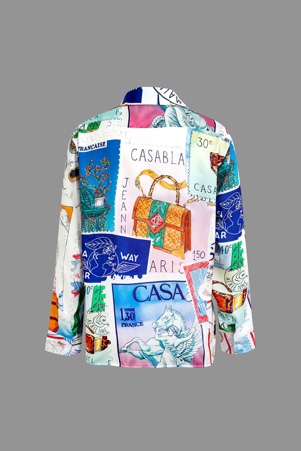 Artistic Print Collar Long-Sleeve Shirt
