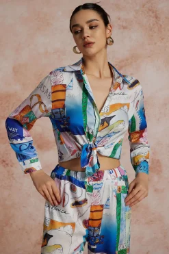 Artistic Print Collar Long-Sleeve Shirt