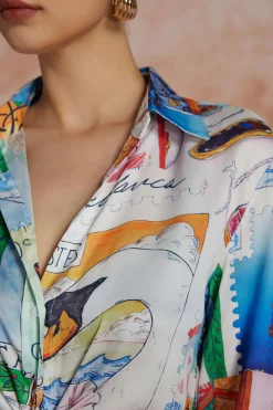 Artistic Print Collar Long-Sleeve Shirt