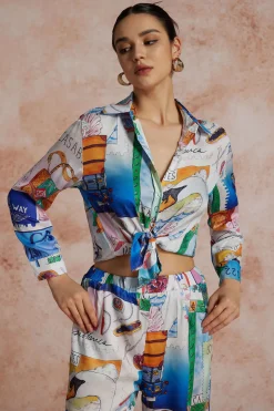 Artistic Print Wide Leg Trousers
