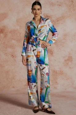 Artistic Print Wide Leg Trousers