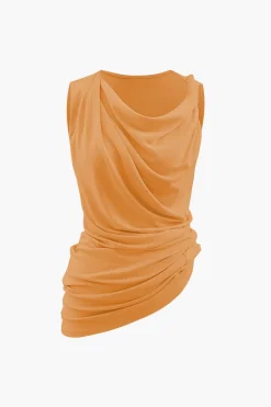 Asymmetric Cowl Neck Ruched Tank Top