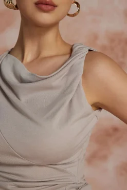 Asymmetric Cowl Neck Ruched Tank Top