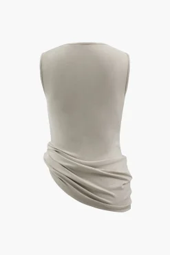 Asymmetric Cowl Neck Ruched Tank Top