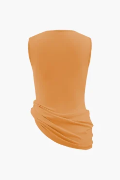 Asymmetric Cowl Neck Ruched Tank Top