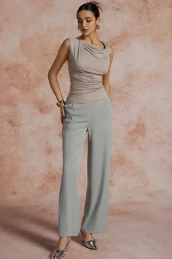 Asymmetric Cowl Neck Ruched Tank Top