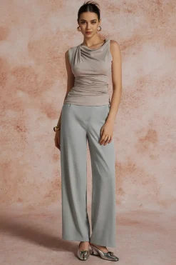 Asymmetric Cowl Neck Ruched Tank Top