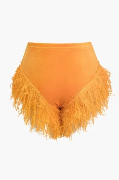 Asymmetric Crop Top And Fringe Shorts Set