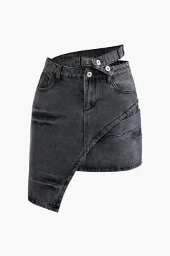 Asymmetric Denim Mini Skirt