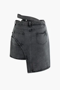 Asymmetric Denim Mini Skirt